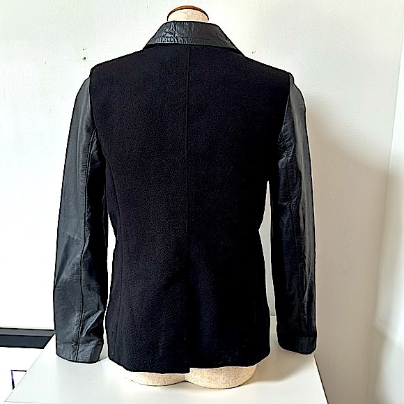 Black Heavy Cotton and Leather Blazer - Picture 3 of 8